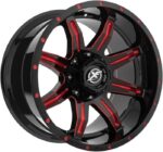 XF Off-Road XF-215 20×10 8×165.1 8×180 -12 CB 125.2 Gloss Black Red Milled and Red Milled Dots